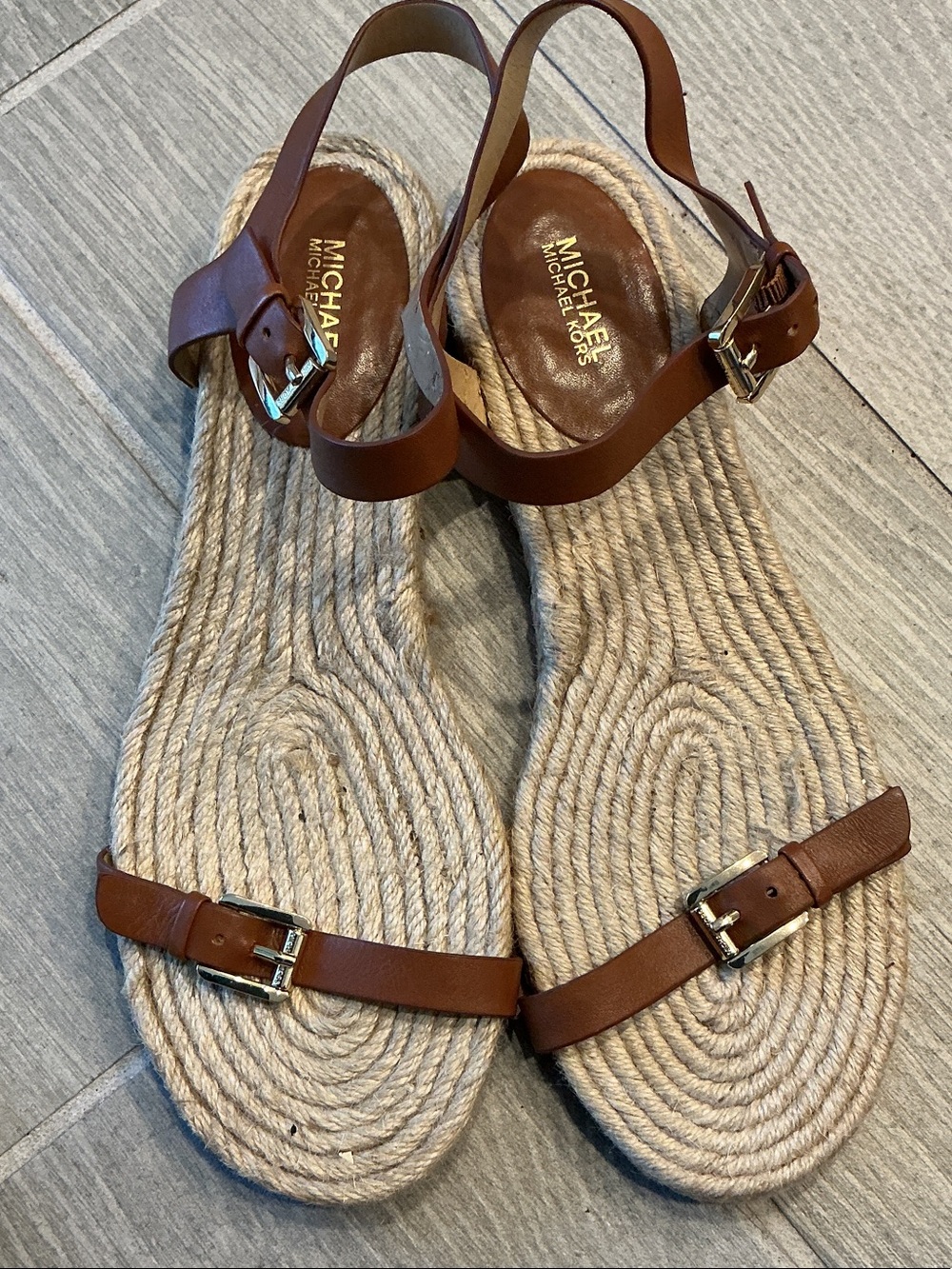 Michael Kors Kyla Tan Brown Leather Espadrille Sandals Women’s Sz 10M